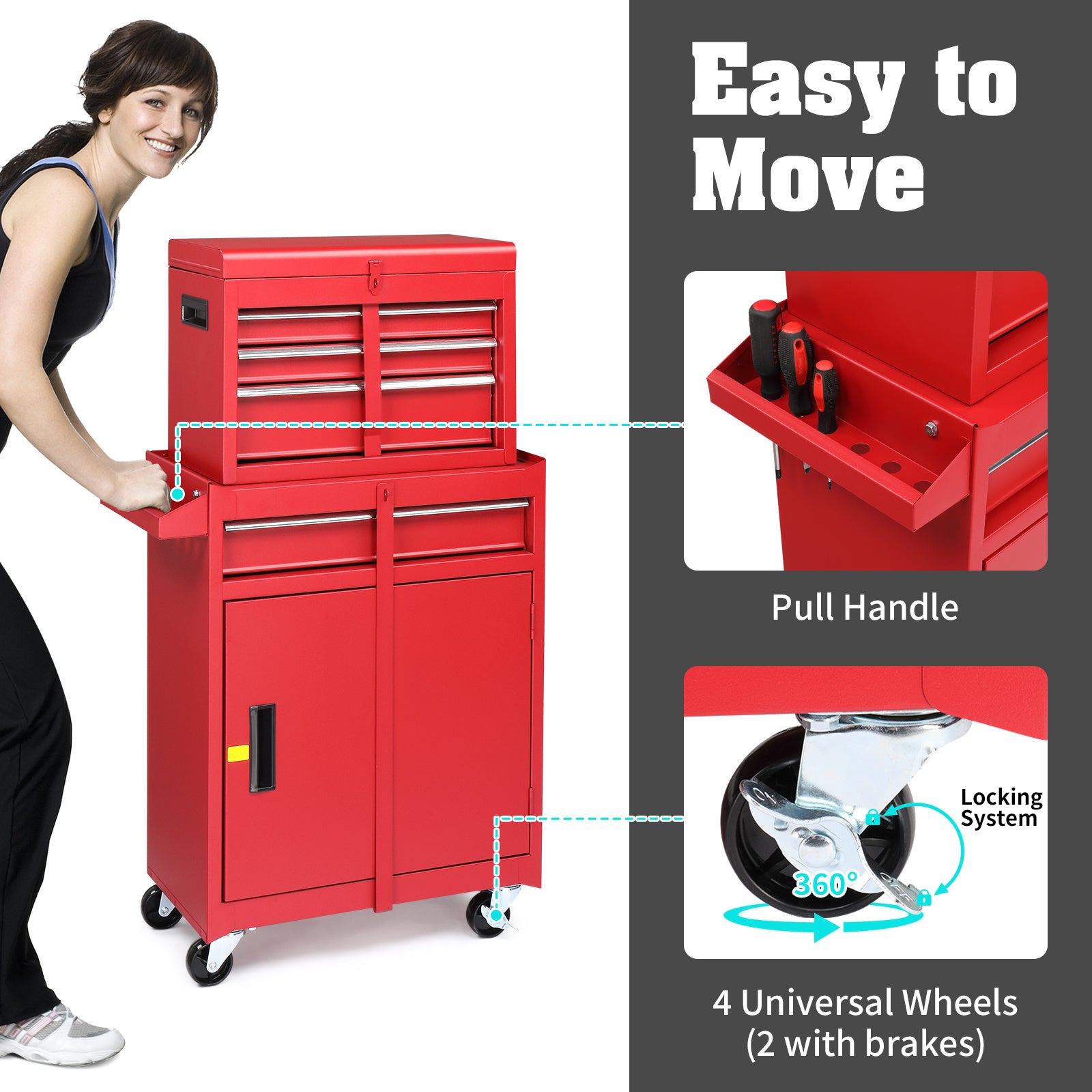 4 Drawer Cabinet With Lock, 330lb Steel, Service Tool Cart Red