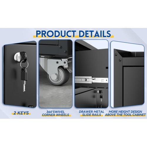 2 Door X 1 Drawer Tool Cabinets For Garage, Lockable Garage Storage Cabinet, Locking Metal Storage Cabinet With Wheels, Rolling Tool Chest, Assembly Required H35.4 W30.3xD18