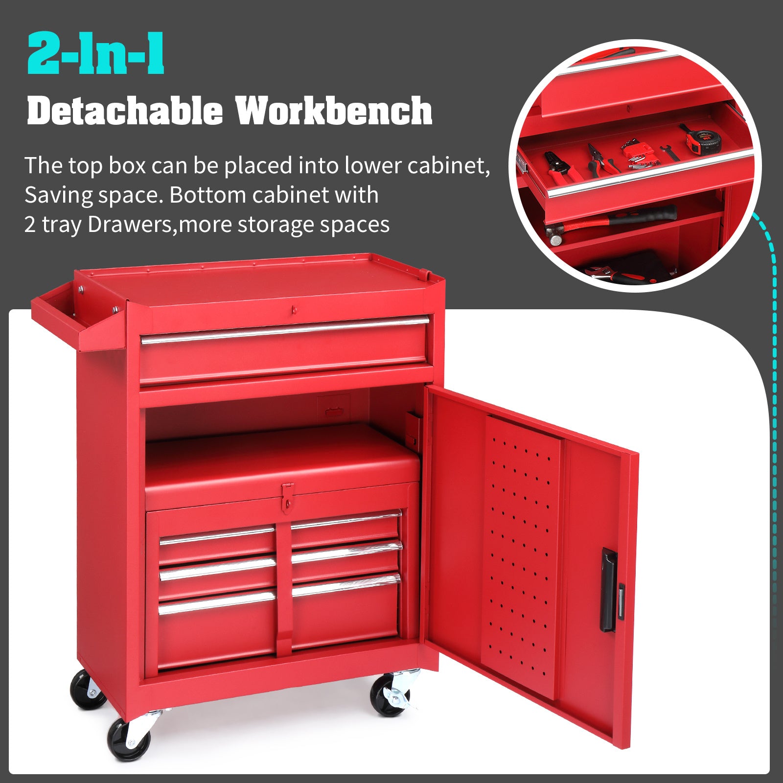 4 Drawer Cabinet With Lock, 330lb Steel, Service Tool Cart Red