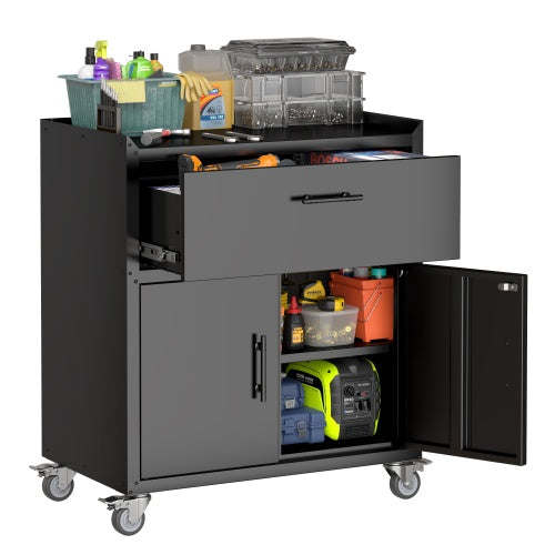 2 Door X 1 Drawer Tool Cabinets For Garage, Lockable Garage Storage Cabinet, Locking Metal Storage Cabinet With Wheels, Rolling Tool Chest, Assembly Required H35.4 W30.3xD18