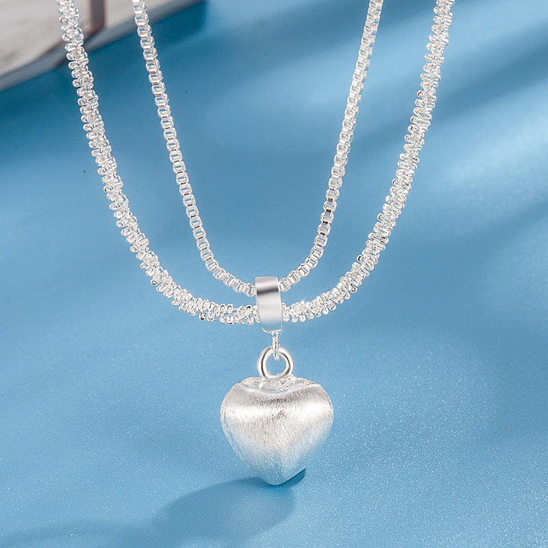 Double Layer Brushed Heart Pendant Necklace: A Touch of Elegance