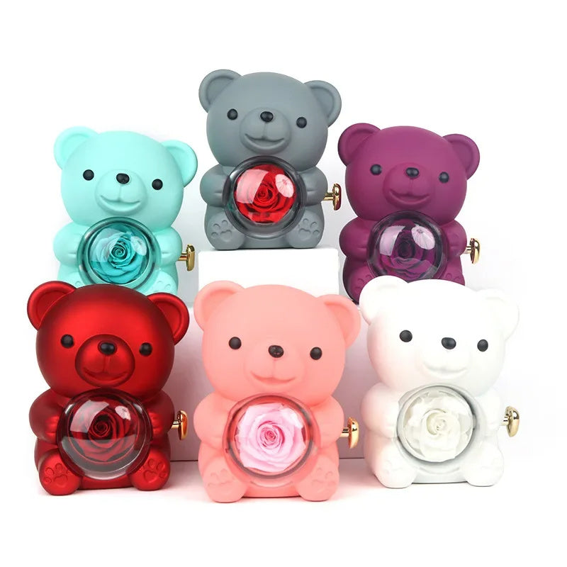 Eternal Rose Teddy Bear Gifts Box With Necklace Rotate Rose Jewelry Box: A Timeless Gift of Love