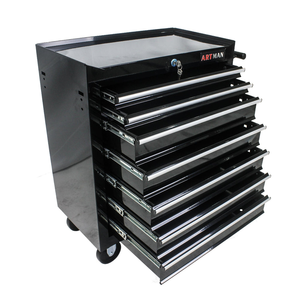 7 Drawer Multi-Tool Cart With Wheels - Black