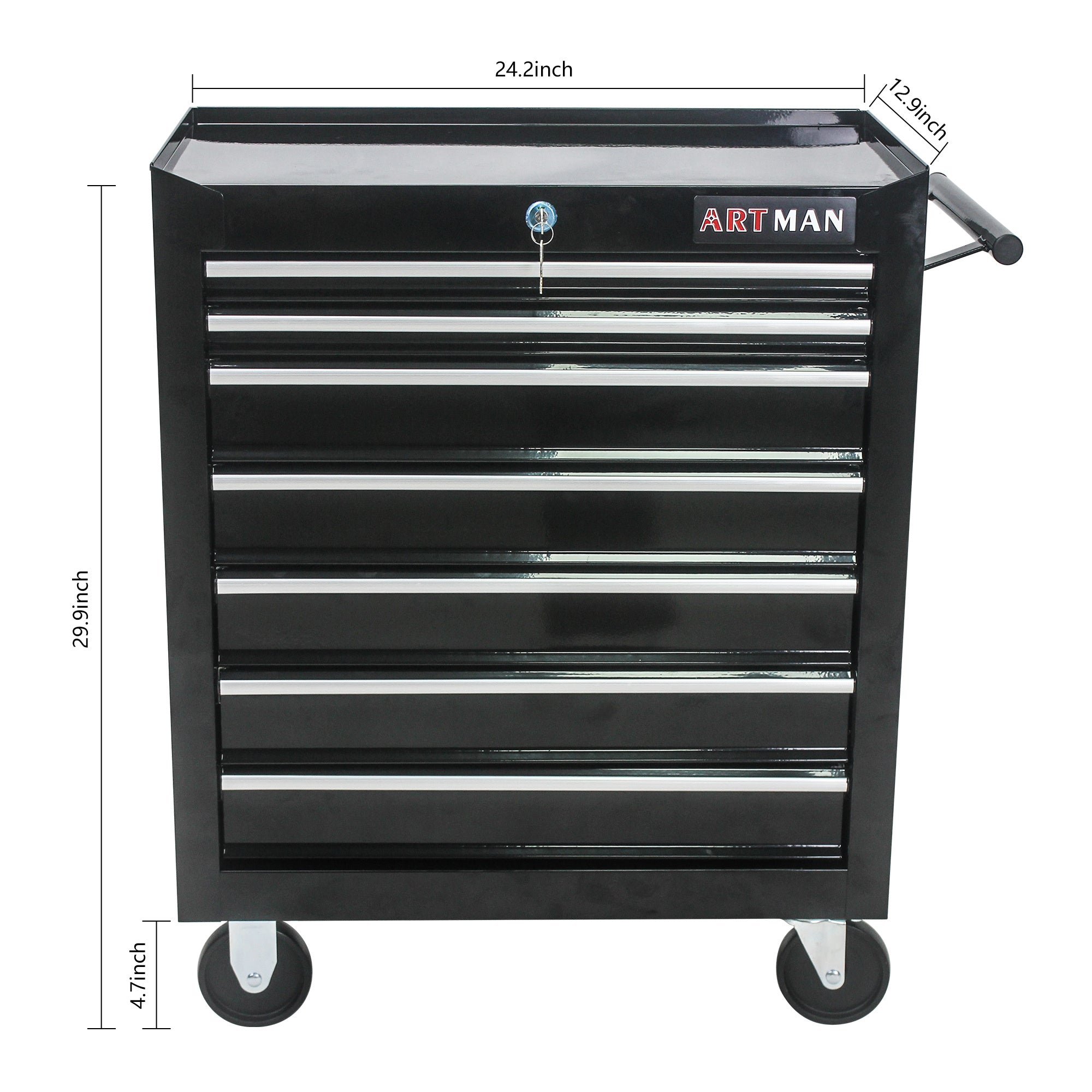 7 Drawer Multi-Tool Cart With Wheels - Black
