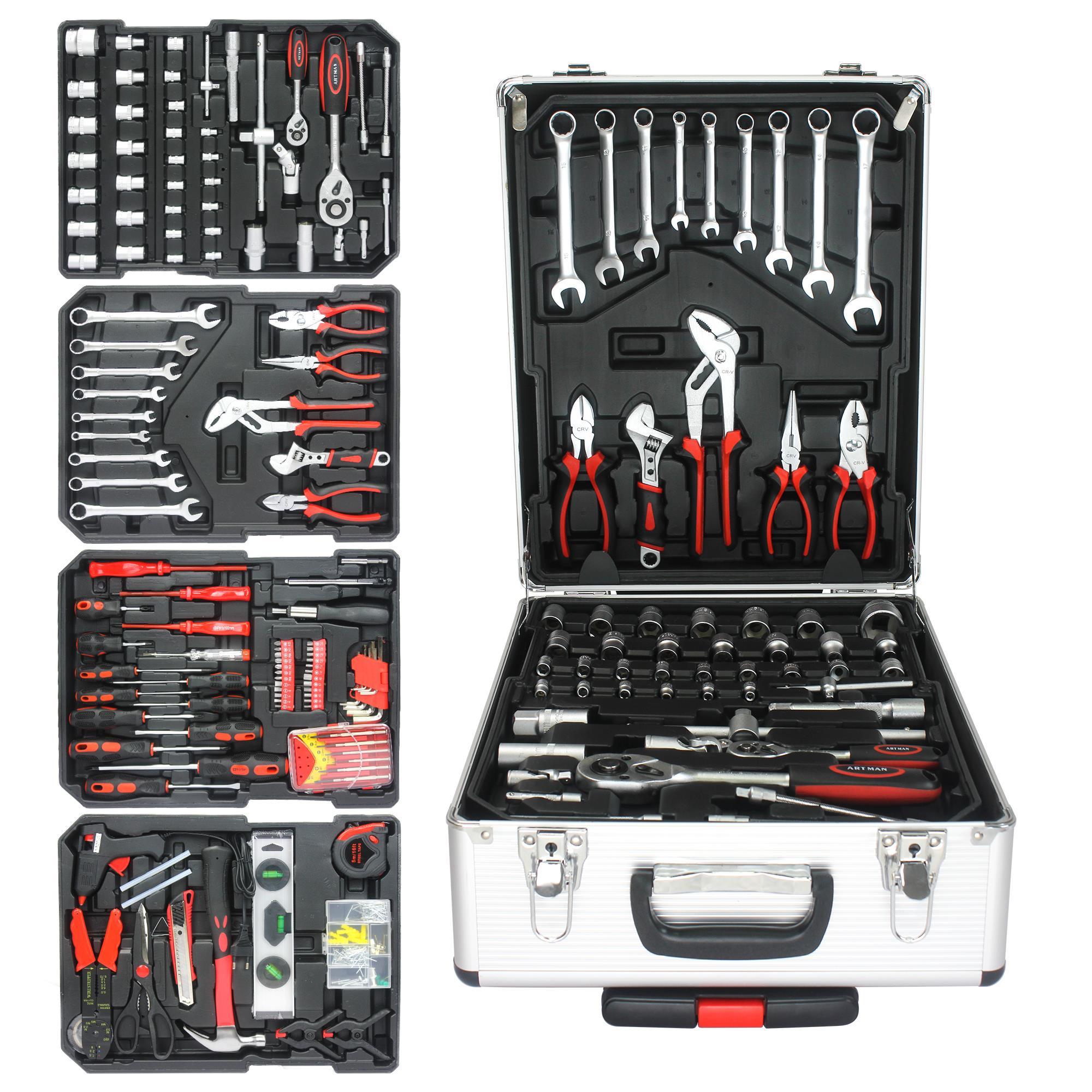 White Hand Tool Box With 4-layer Tool Set And Wheels