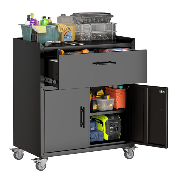 1-drawer Garage Tool Cabinet, Lockable Garage Storage Cabinet, Lockable Metal Storage Cabinet With Wheels, Rolling Toolbox