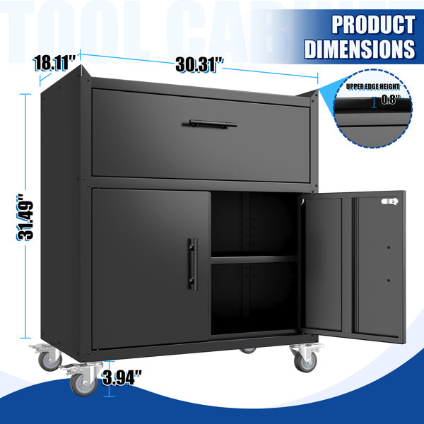 1-drawer Garage Tool Cabinet, Lockable Garage Storage Cabinet, Lockable Metal Storage Cabinet With Wheels, Rolling Toolbox