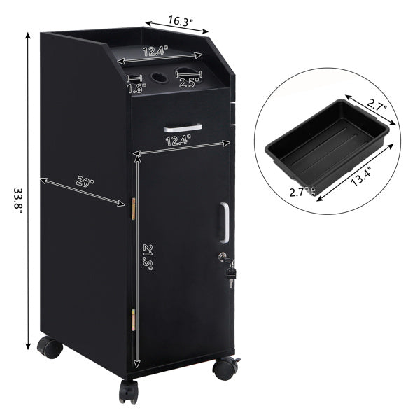 16mm Particle Board, ABS Tray, Wooden Door With Three Air Ducts And Four Drawers, Black Hair Salon Tool Cart