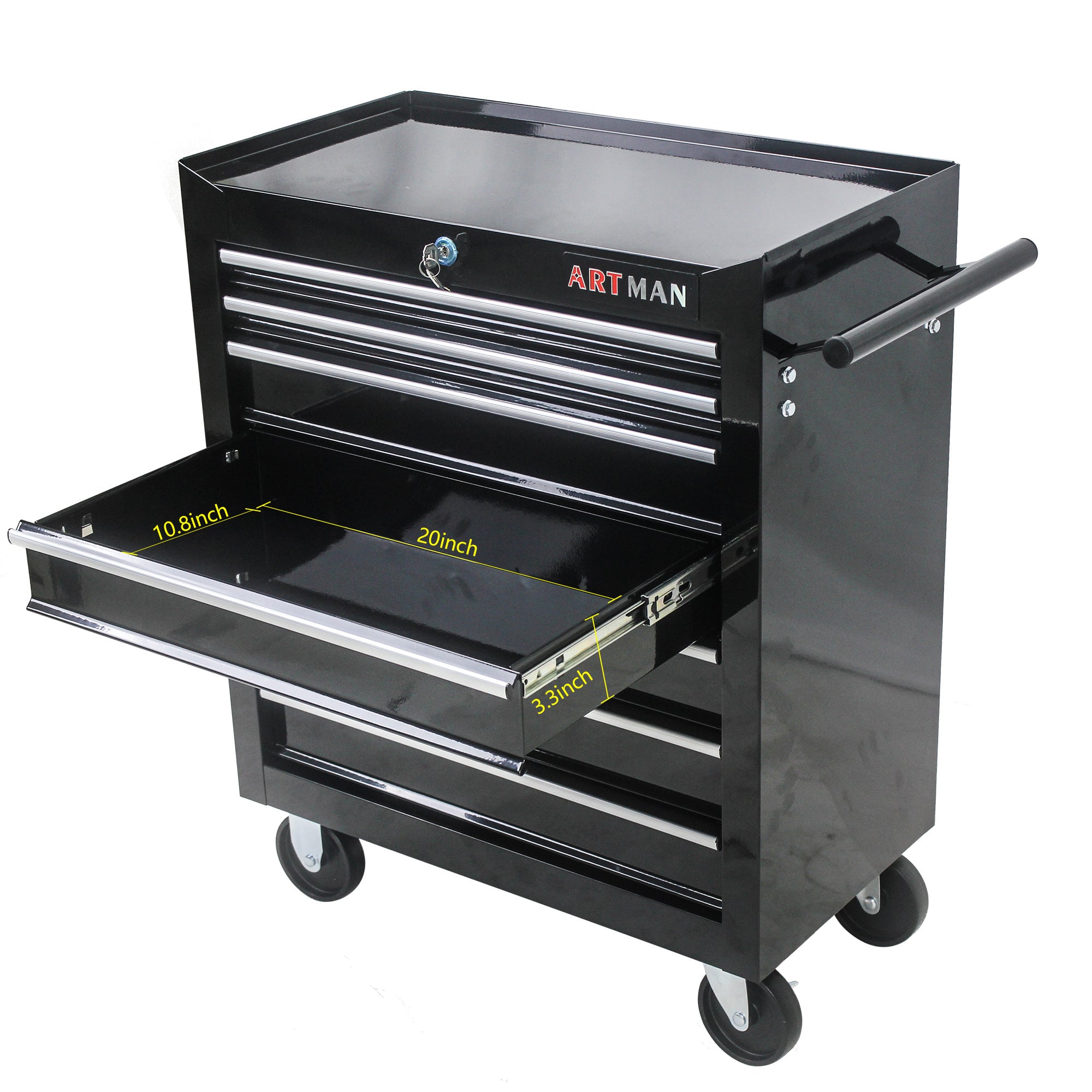 7 Drawer Multi-Tool Cart With Wheels - Black