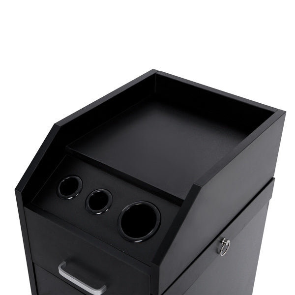 16mm Particle Board, ABS Tray, Wooden Door With Three Air Ducts And Four Drawers, Black Hair Salon Tool Cart