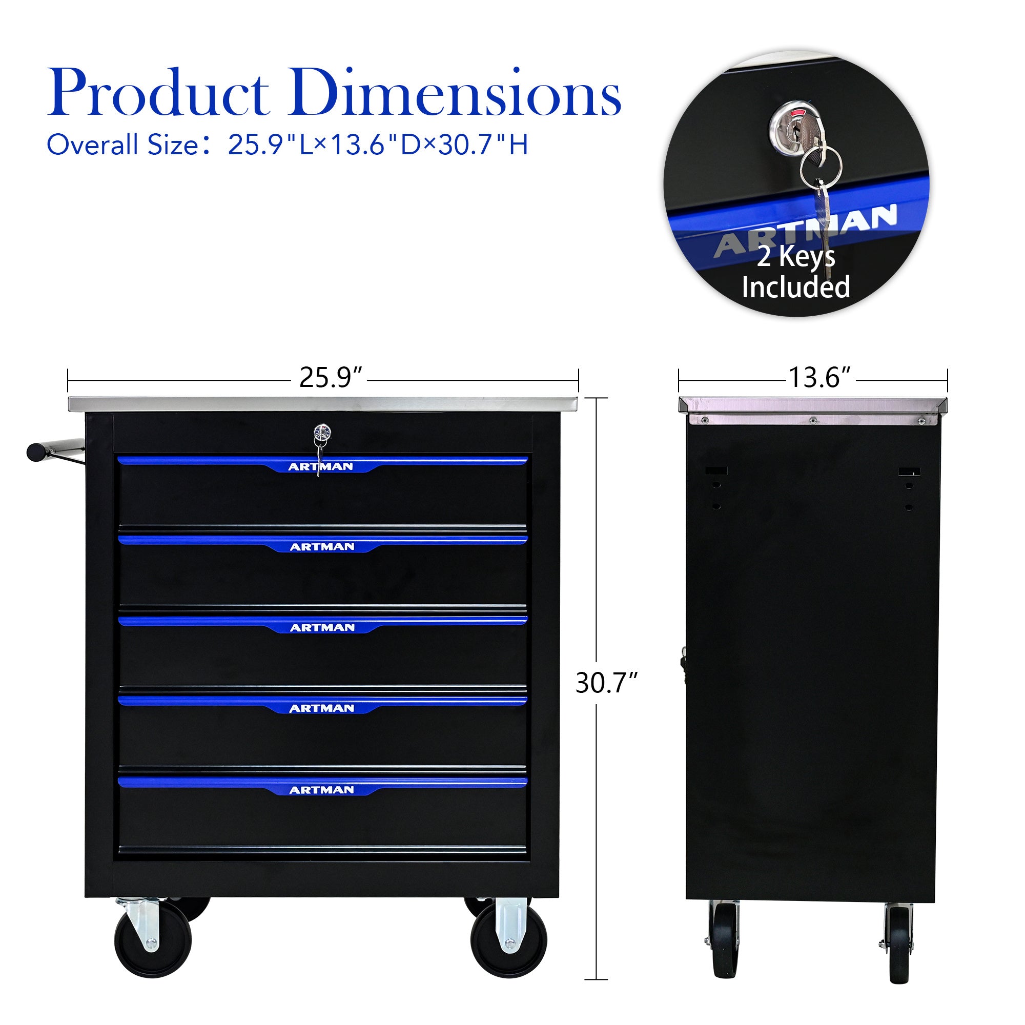5-Drawer Multi-Purpose Tool Cart With Wheels