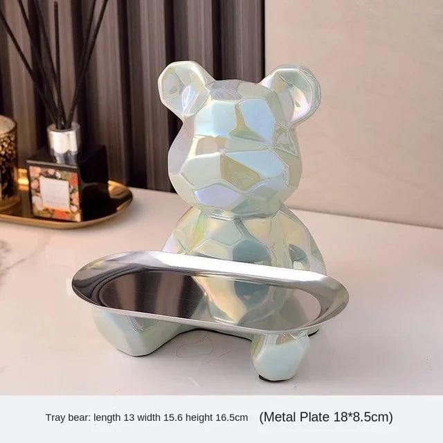 Geometric Bear Statue with Tray Storage