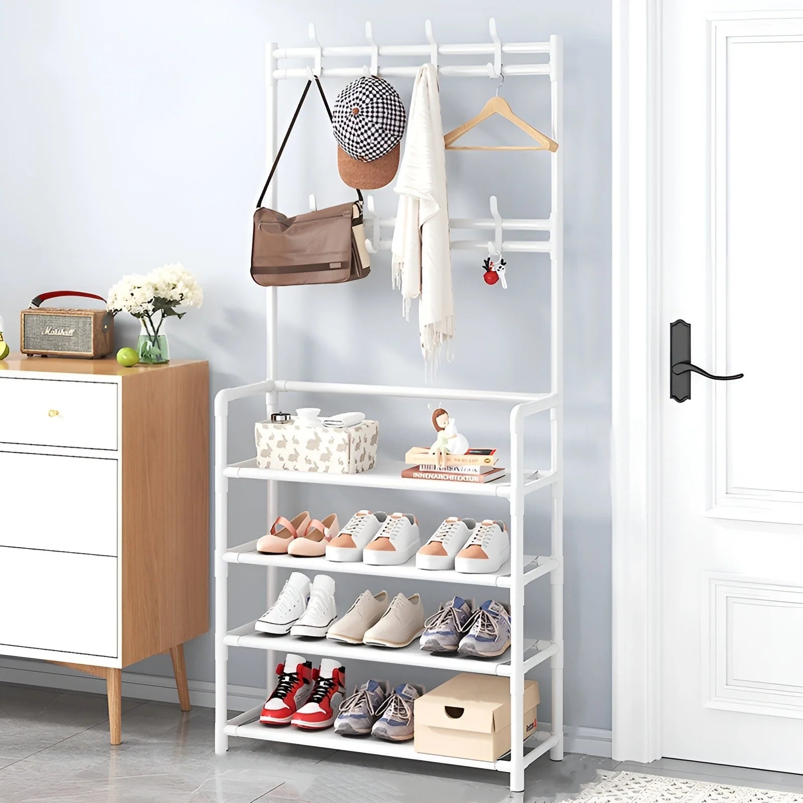 Multipurpose Coat & Shoe Rack with Hooks