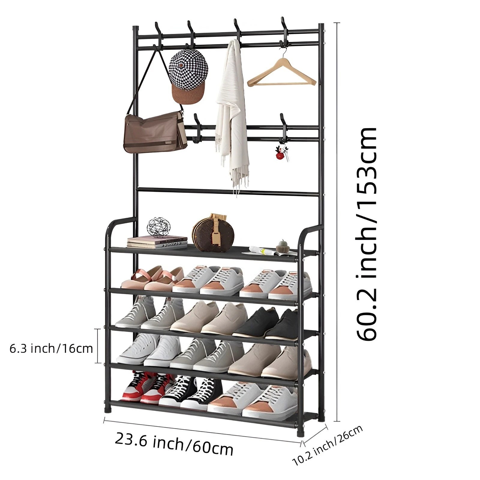 Multipurpose Coat & Shoe Rack with Hooks