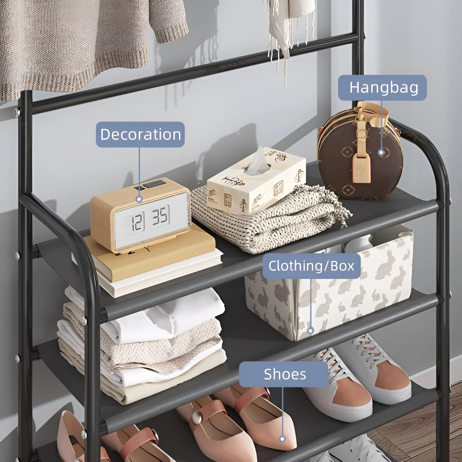 Multipurpose Coat & Shoe Rack with Hooks