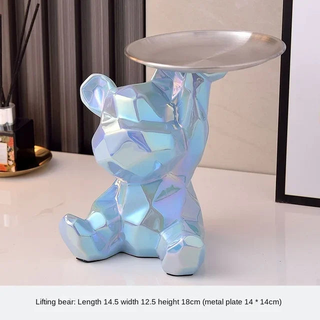 Geometric Bear Statue with Tray Storage