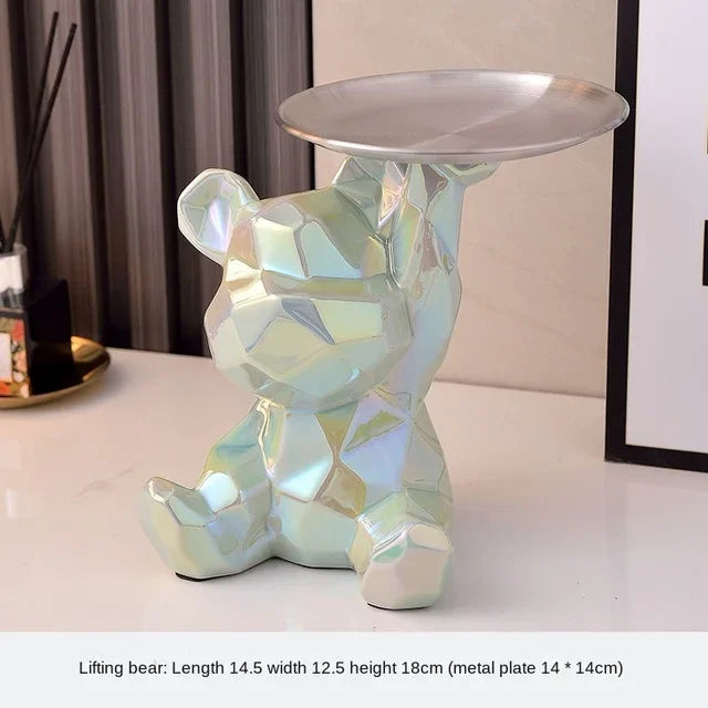 Geometric Bear Statue with Tray Storage