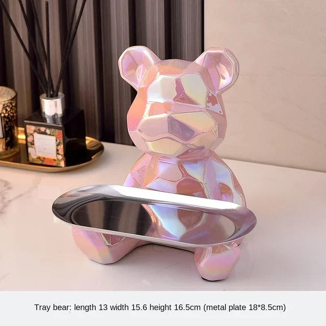 Geometric Bear Statue with Tray Storage