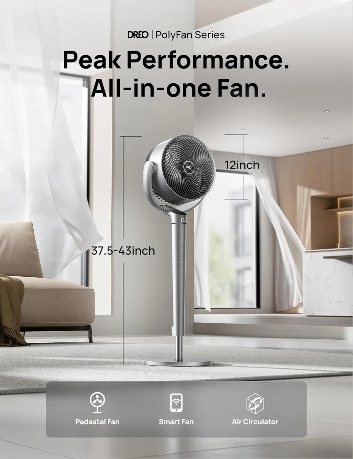 43-Inch Smart Control Pedestal Fan