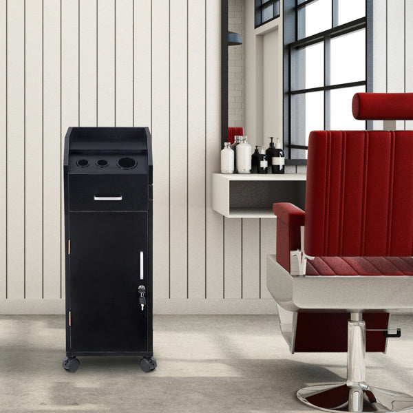 16mm Particle Board, ABS Tray, Wooden Door With Three Air Ducts And Four Drawers, Black Hair Salon Tool Cart