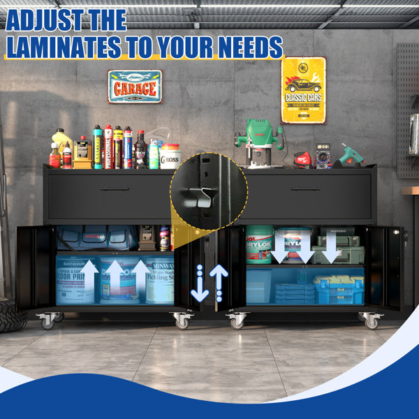 1-drawer Garage Tool Cabinet, Lockable Garage Storage Cabinet, Lockable Metal Storage Cabinet With Wheels, Rolling Toolbox