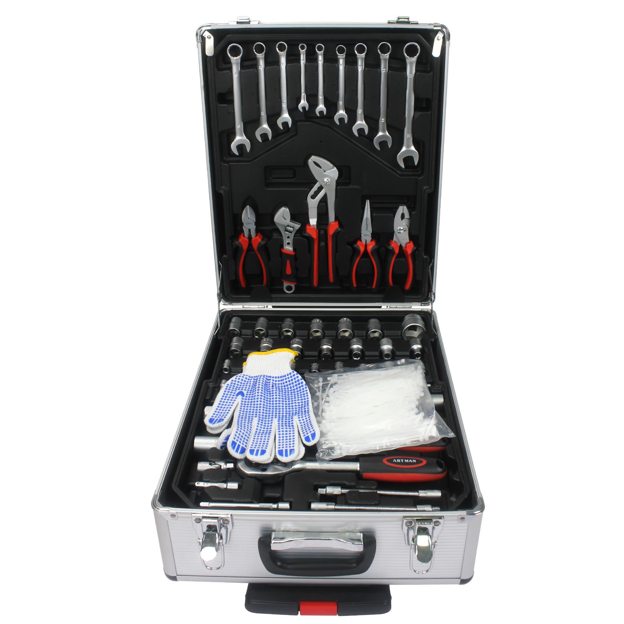 White Hand Tool Box With 4-layer Tool Set And Wheels