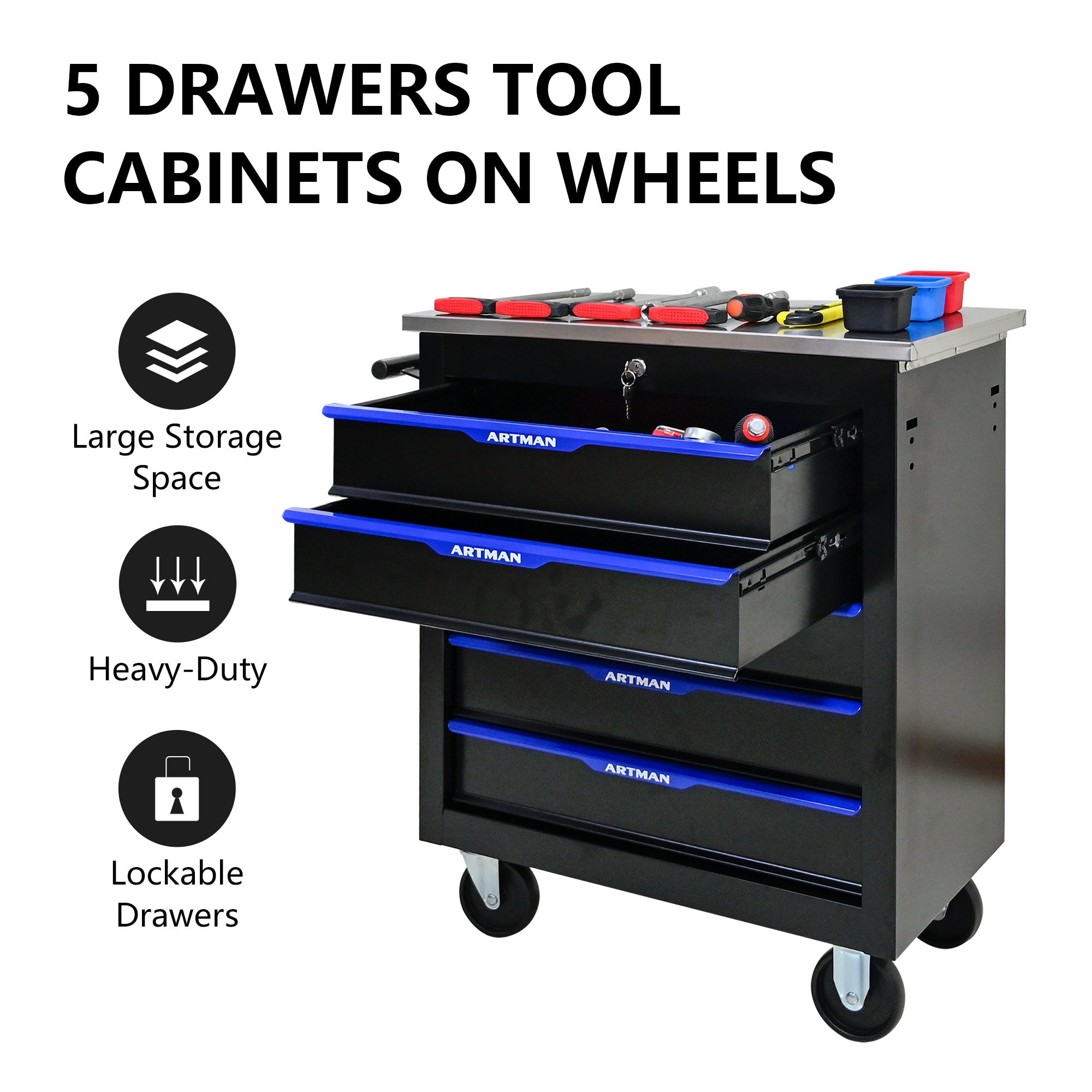 5-Drawer Multi-Purpose Tool Cart With Wheels
