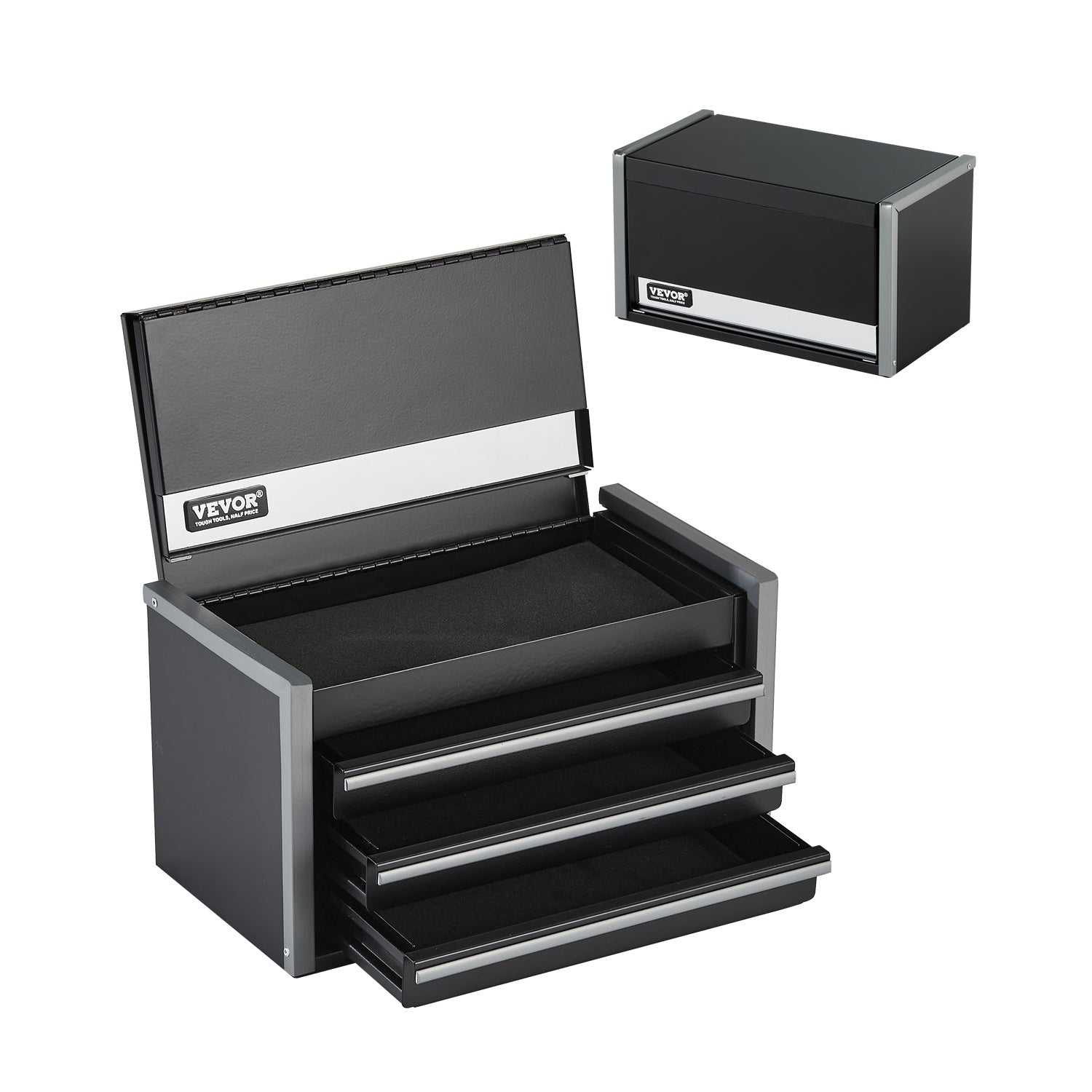 Tool Box 8.6-inch Portable Metal Tool Box With 3 Drawers Tool Organizer Black