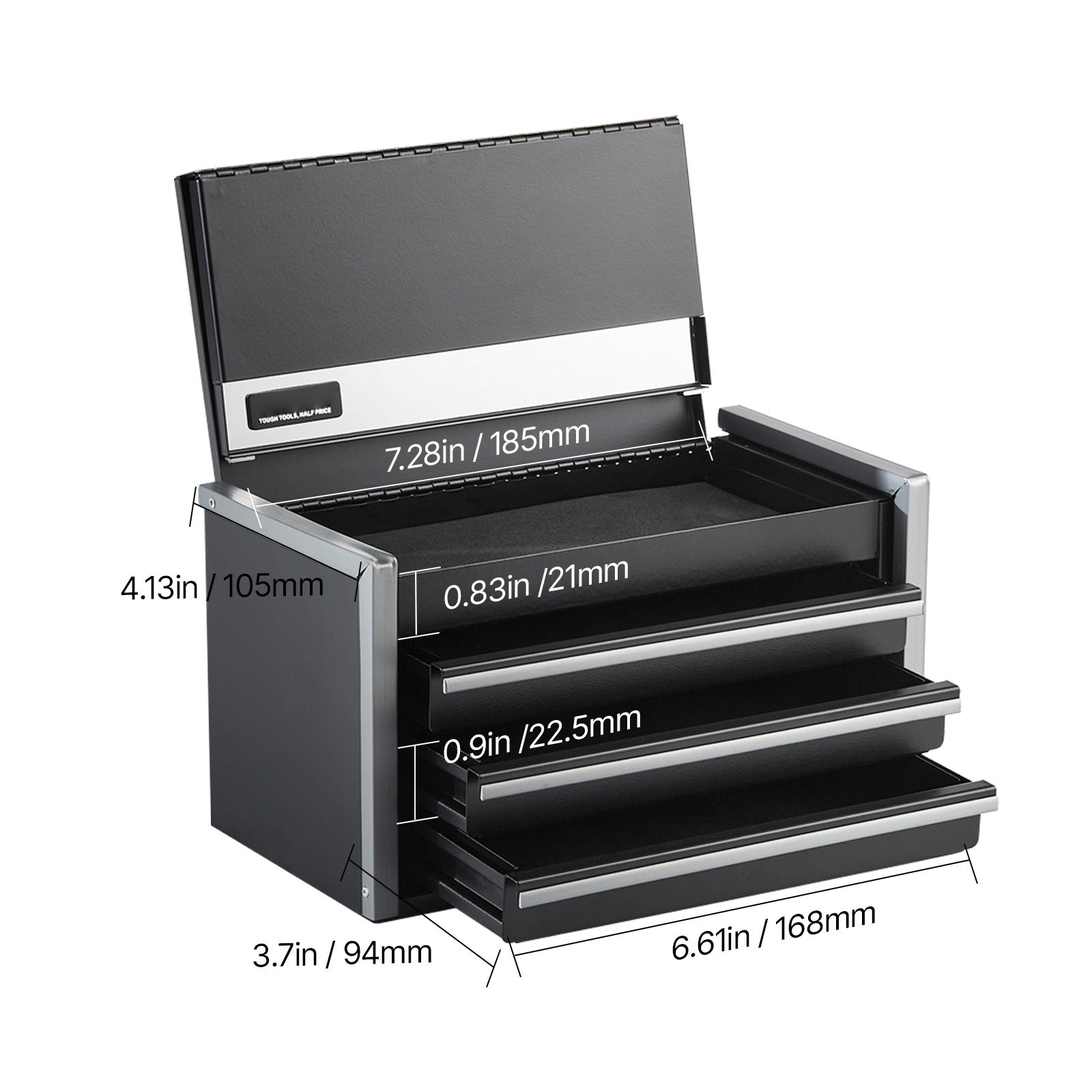 Tool Box 8.6-inch Portable Metal Tool Box With 3 Drawers Tool Organizer Black
