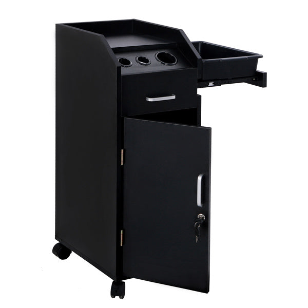 16mm Particle Board, ABS Tray, Wooden Door With Three Air Ducts And Four Drawers, Black Hair Salon Tool Cart