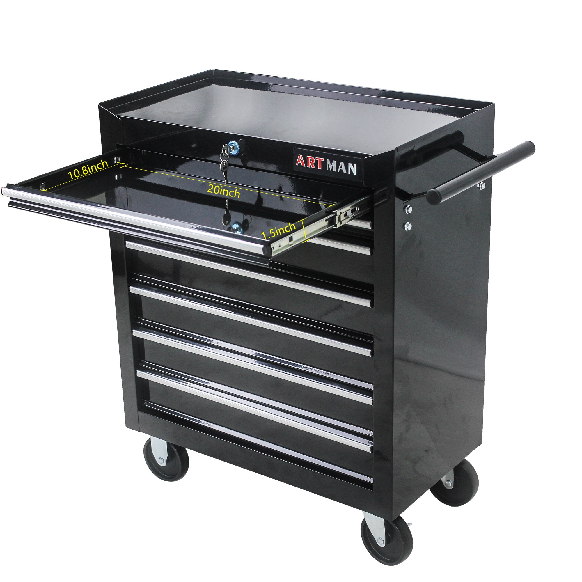 7 Drawer Multi-Tool Cart With Wheels - Black