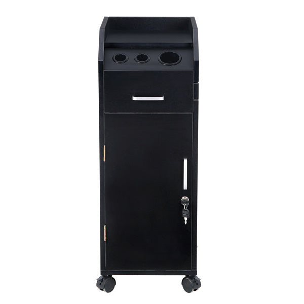 16mm Particle Board, ABS Tray, Wooden Door With Three Air Ducts And Four Drawers, Black Hair Salon Tool Cart