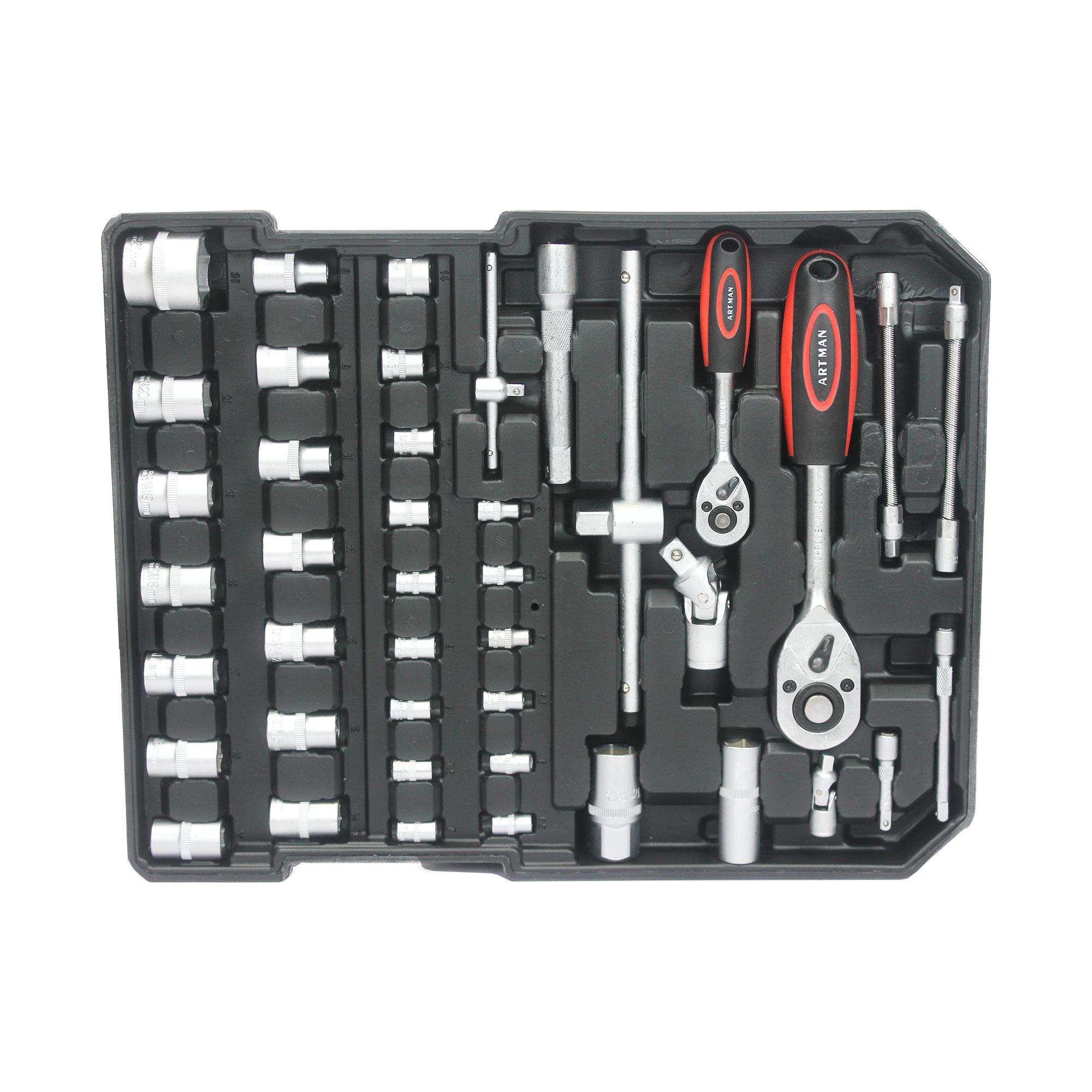 White Hand Tool Box With 4-layer Tool Set And Wheels